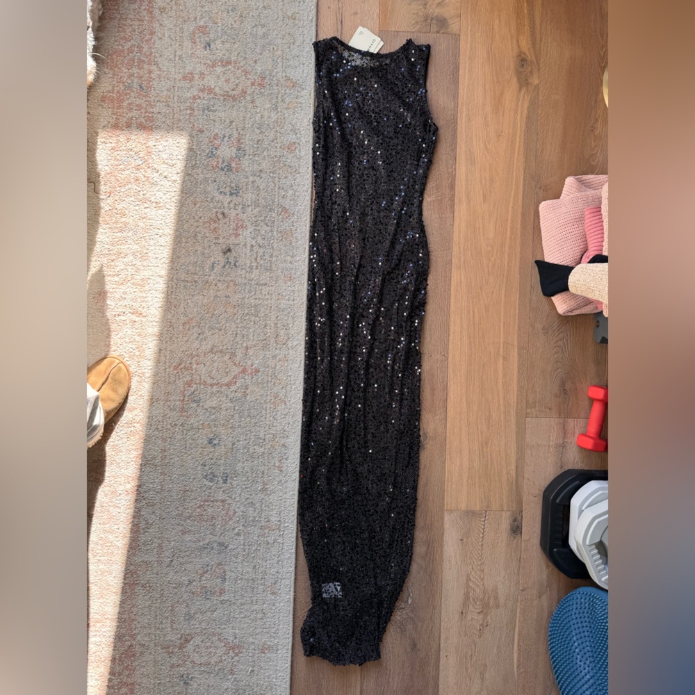 NWT Peppermayo Black Sequin Maxi Dress